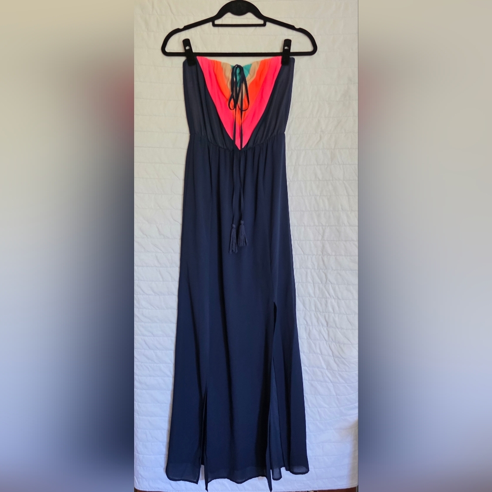 Jealous Tomato Navy Maxi Dress With Colorful Geometric Pattern